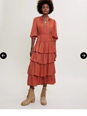Maje Radjinette tiered satin rust dress
